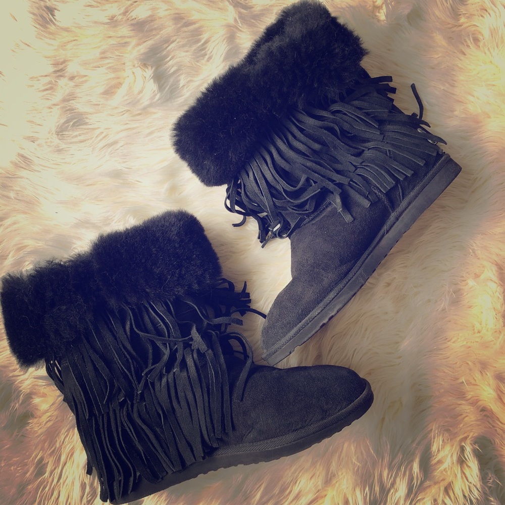 koolaburra haley fringe ugg boots black size 9